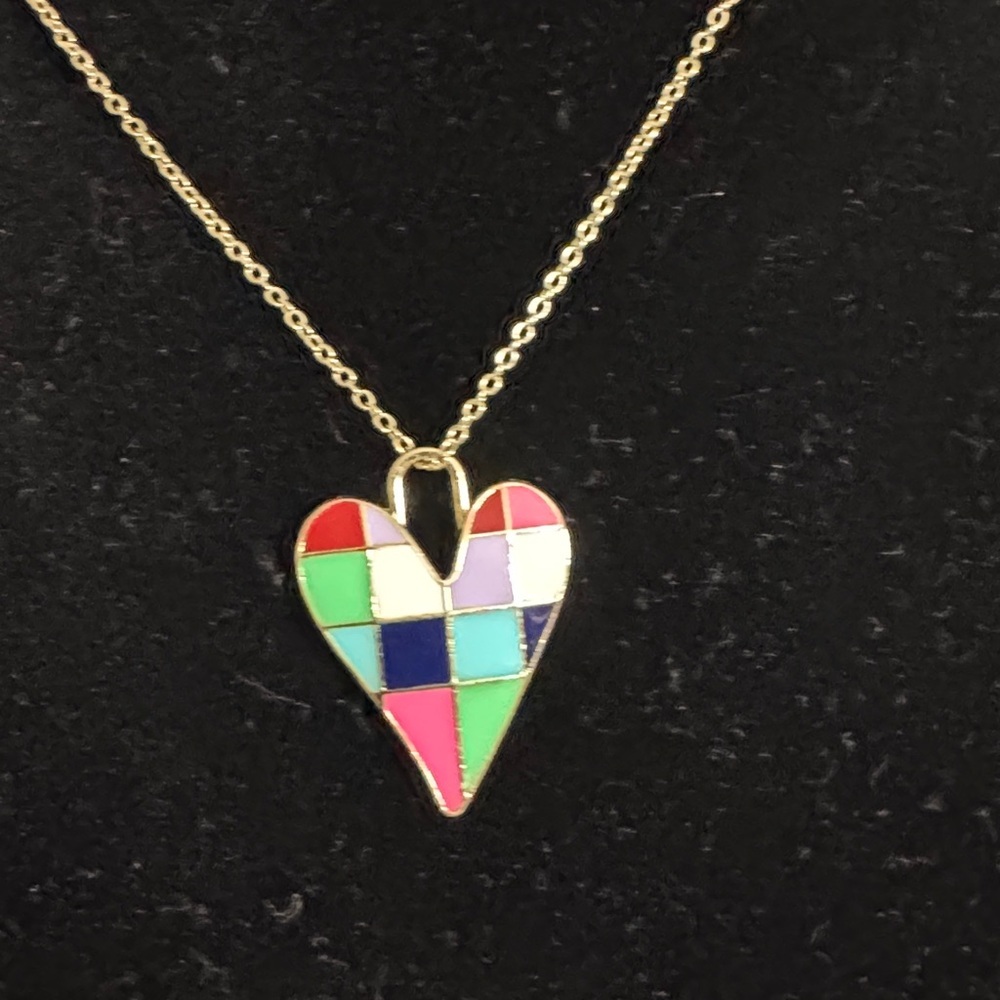 Fashion Colorful Heart Pendant Necklace with a gold tone chain